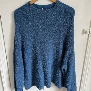Free People Textured Navy Blue Crewneck Sweater